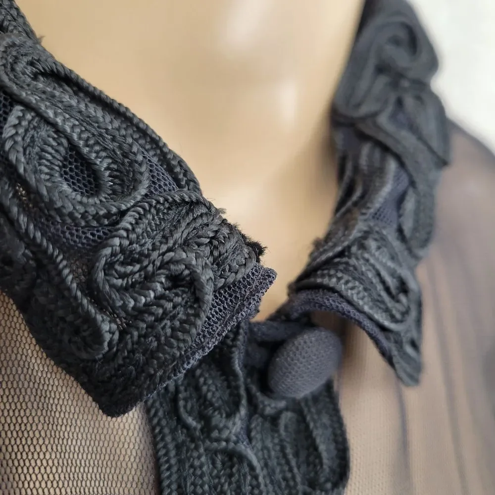Vintage Sheer Black Soutache Embroidery Button Up Blouse Mobwife Mesh  Illusion